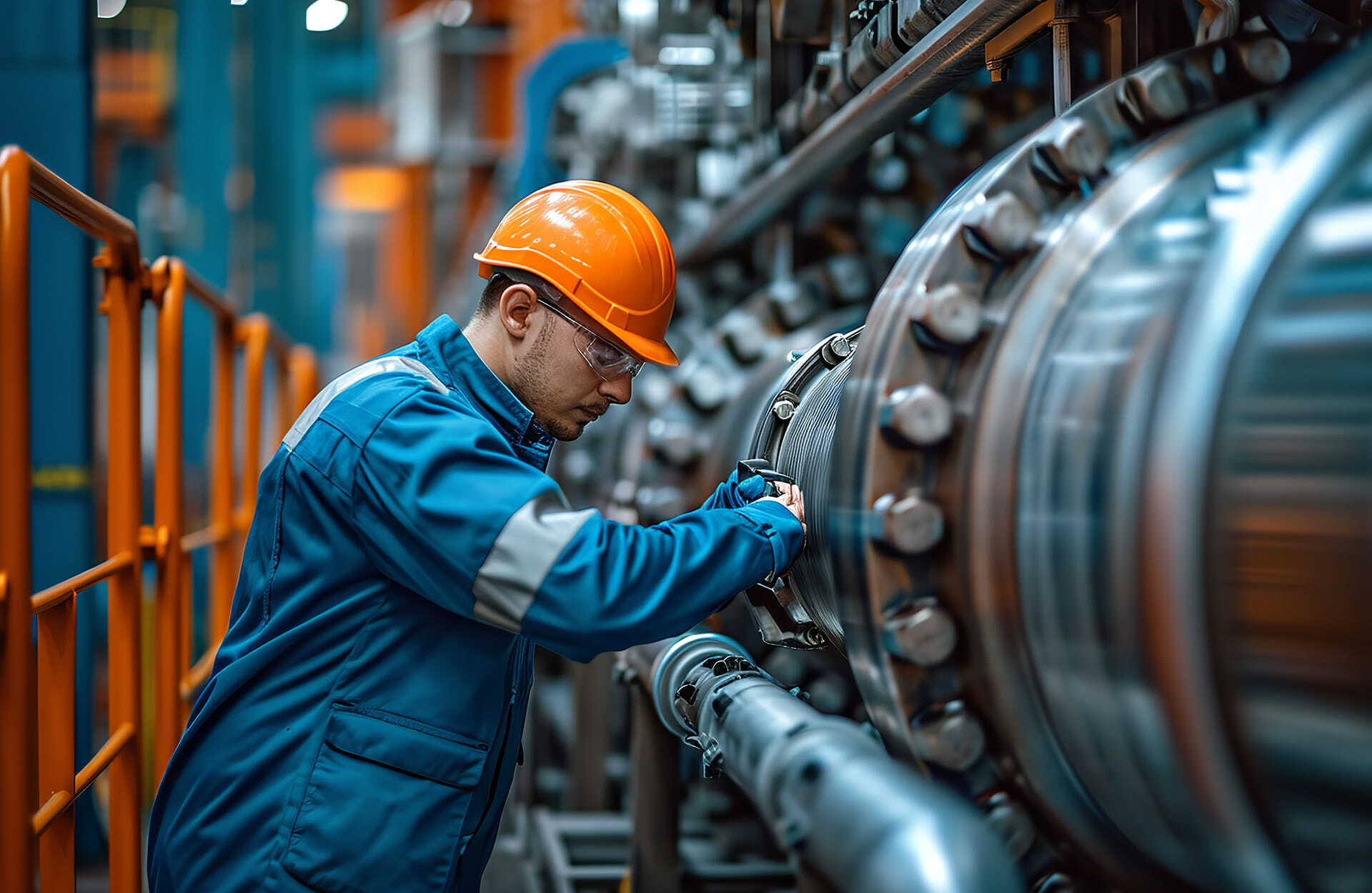 Engineer inspecting industrial equipment